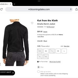 Kut From The Kloth Black Denim Amelia Jacket Small Excellent Near New Condition